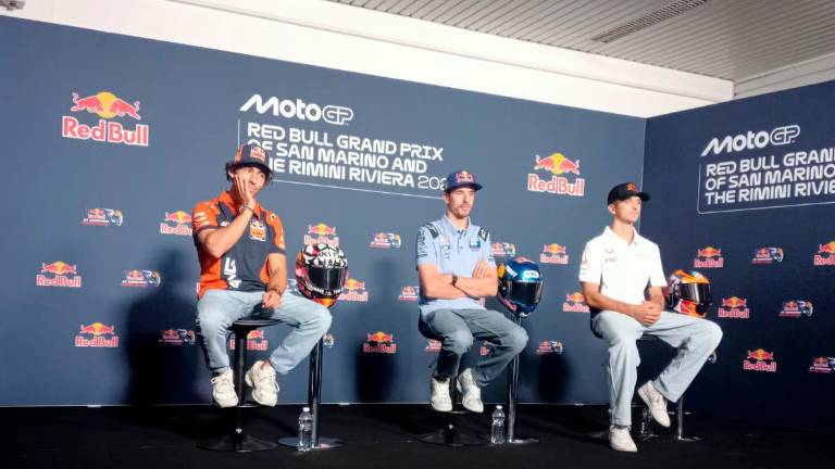 Enea Bastianini, Alex Marquez e Luca Marini in conferenza stampa Enea Bastianini, Alex Marquez e Luca Marini in conferenza stampa