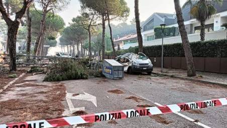 Crolla una gru e distrugge un furgone a Milano Marittima