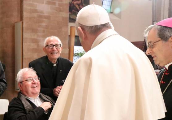 Don Sauro Rossi in cattedrale durante la visita di Papa Francesco a Cesena