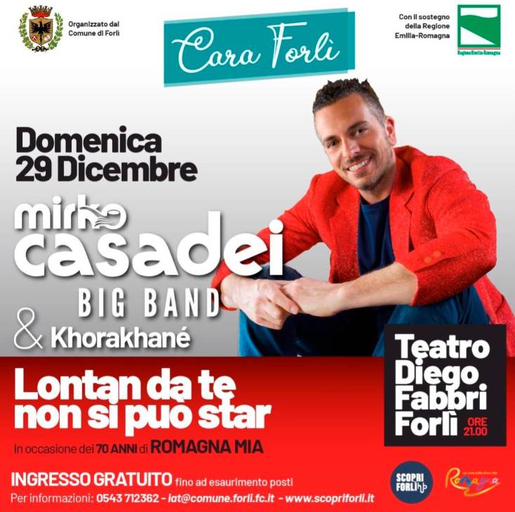Forlì, “Lontan da te non si può star”: il 29 dicembre Mirko Casadei e Khorakhanè in concerto gratuito al teatro Fabbri Forlì, “Lontan da te non si può star”: il 29 dicembre Mirko Casadei e Khorakhanè in concerto gratuito al teatro Fabbri