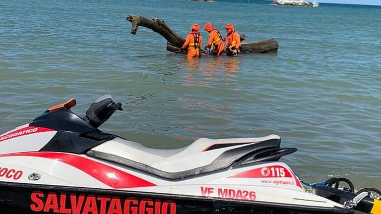 Alberi grossi e pericolosi recuperati in mare a Cesenatico Alberi grossi e pericolosi recuperati in mare a Cesenatico