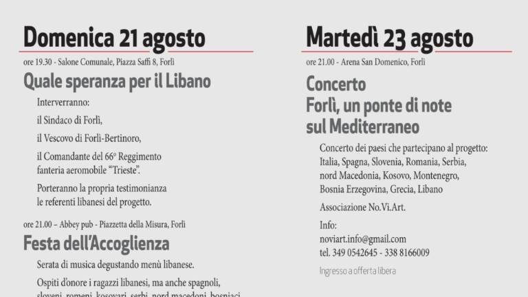 Forlì, prosegue anche in estate il progetto con il Libano Forlì, prosegue anche in estate il progetto con il Libano