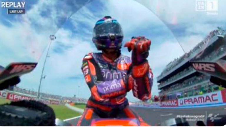 Jorge Martin al traguardo di Misano Jorge Martin al traguardo di Misano