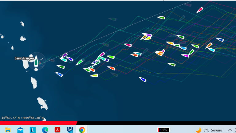 La mappa con le barche in gara al momento dell’arrivo di Rosetti La mappa con le barche in gara al momento dell’arrivo di Rosetti