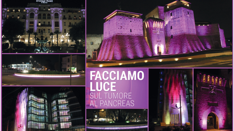 Rimini. Luce sul tumore al pancreas, monumenti illuminati di viola Rimini. Luce sul tumore al pancreas, monumenti illuminati di viola
