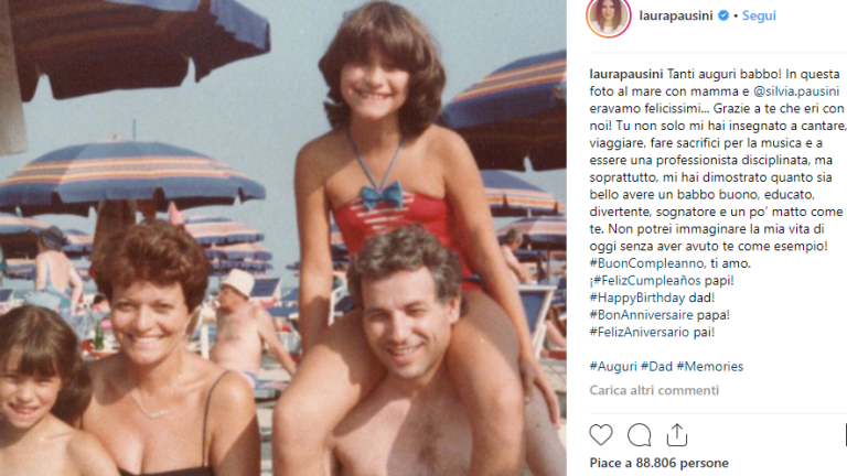 Post d'auguri di Laura Pausini al papà per il compleanno Post d'auguri di Laura Pausini al papà per il compleanno