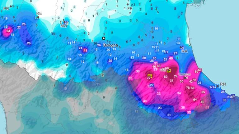 La mappa con le intensità delle precipitazioni di ieri realizzata da Emilia-Romagna meteo La mappa con le intensità delle precipitazioni di ieri realizzata da Emilia-Romagna meteo