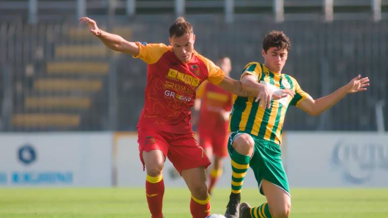 L’attaccante giallorosso Mattia Tirelli (foto Massimo Fiorentini) L’attaccante giallorosso Mattia Tirelli (foto Massimo Fiorentini)