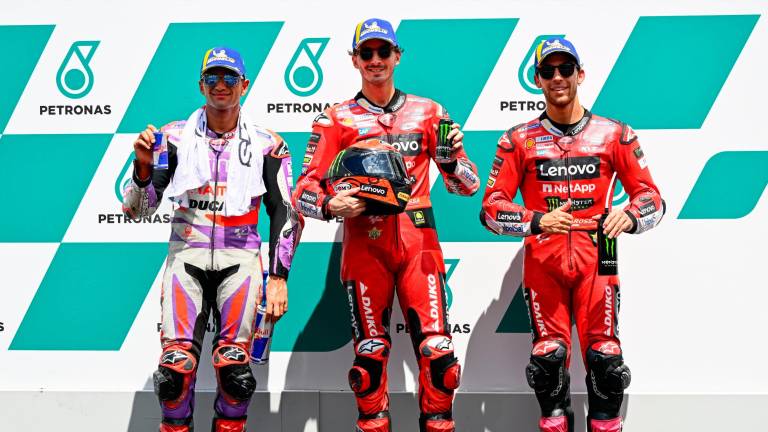 Da sinistra, Jorge Martin, Francesco Bagnaia ed Enea Bastianini Da sinistra, Jorge Martin, Francesco Bagnaia ed Enea Bastianini
