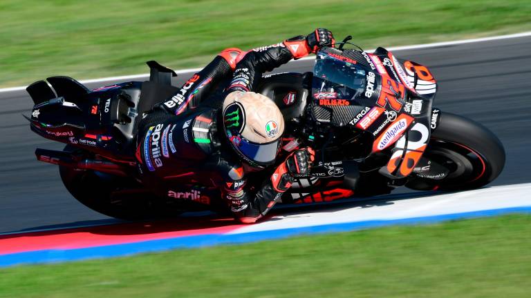 Marco Bezzecchi in azione oggi a Misano (foto Fini) Marco Bezzecchi in azione oggi a Misano (foto Fini)
