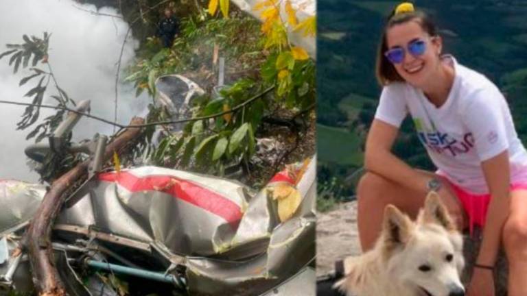 L’elicottero dopo lo schianto e la pilota insieme al suo cane in una foto tratta dai suoi profili social L’elicottero dopo lo schianto e la pilota insieme al suo cane in una foto tratta dai suoi profili social