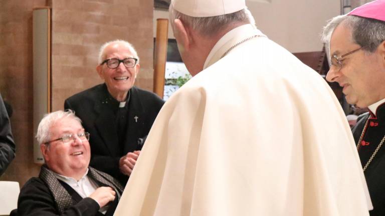 Don Sauro Rossi in cattedrale durante la visita di Papa Francesco a Cesena Don Sauro Rossi in cattedrale durante la visita di Papa Francesco a Cesena
