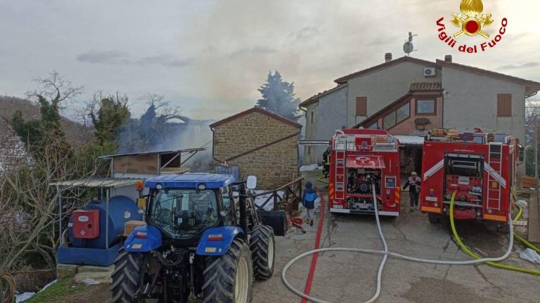 Mercato Saraceno, incendio in capannone con 80 rotoballe di paglia Mercato Saraceno, incendio in capannone con 80 rotoballe di paglia