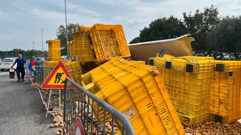 Riccione, si ribalta il Tir carico di patate: scatta la raccolta per riempire le borse VIDEO GALLERY Riccione, si ribalta il Tir carico di patate: scatta la raccolta per riempire le borse VIDEO GALLERY