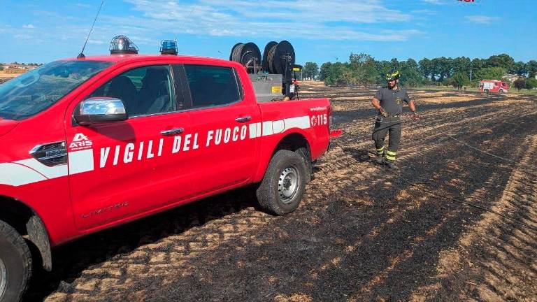 I vigili del fuoco sul terreno bruciato I vigili del fuoco sul terreno bruciato