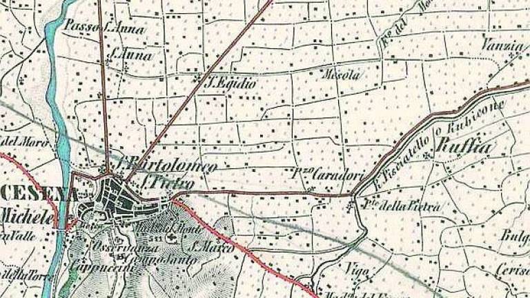 Mappa militare asburgica porta il Rubicone a Cesena Mappa militare asburgica porta il Rubicone a Cesena