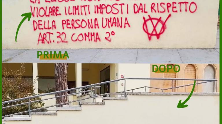 Forlì. Cancellate subito le scritte no vax sulla scuola elementare Squadrani Forlì. Cancellate subito le scritte no vax sulla scuola elementare Squadrani
