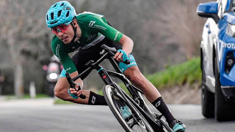Manuele Tarozzi con la maglia verde durante l’ultima Tirreno-Adriatico Manuele Tarozzi con la maglia verde durante l’ultima Tirreno-Adriatico