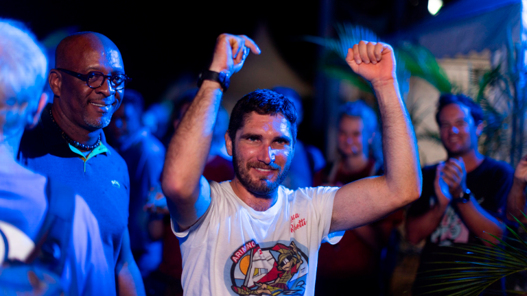 Luca Rosetti all’arrivo a Guadeloupe con la maglia del Club Nautico Rimini