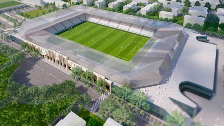 Il rendering del nuovo stadio Romeo Neri Il rendering del nuovo stadio Romeo Neri