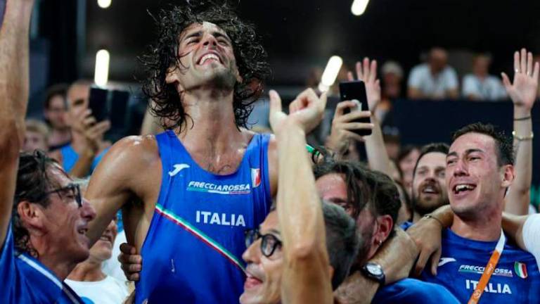 Giulio Ciotti e Gimbo Tamberi festeggiano il titolo mondiale