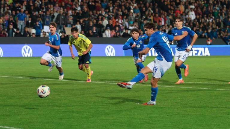 Tommaso Berti in gol in Italia-Svezia Under 21 giocata a Cesena (foto Gianmaria Zanotti)