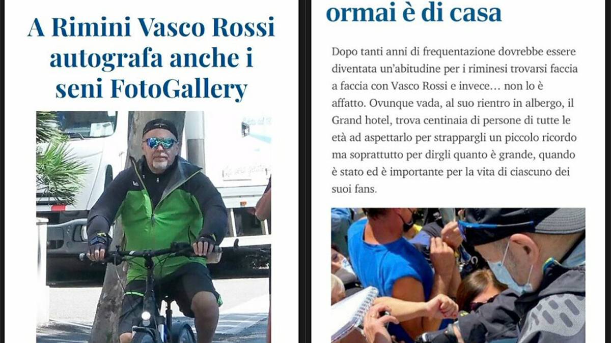 Vasco Rossi rilancia il Corriere Romagna sul suo Facebook