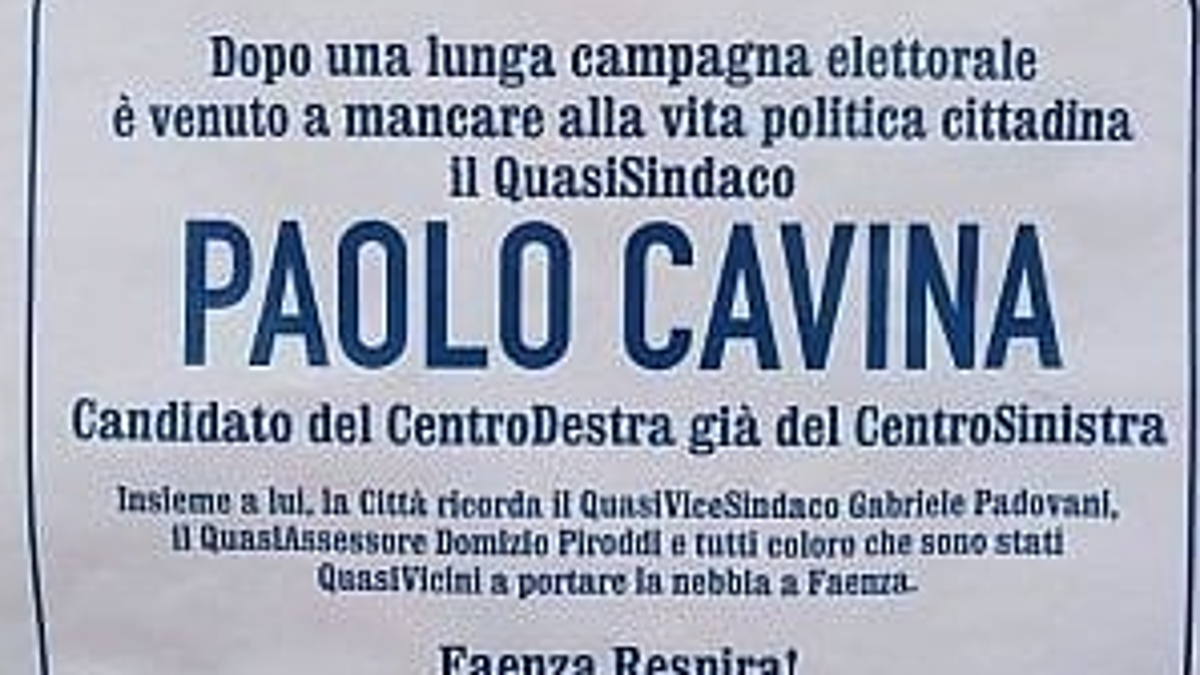 Faenza, finto manifesto funebre contro candidato sindaco sconfitto
