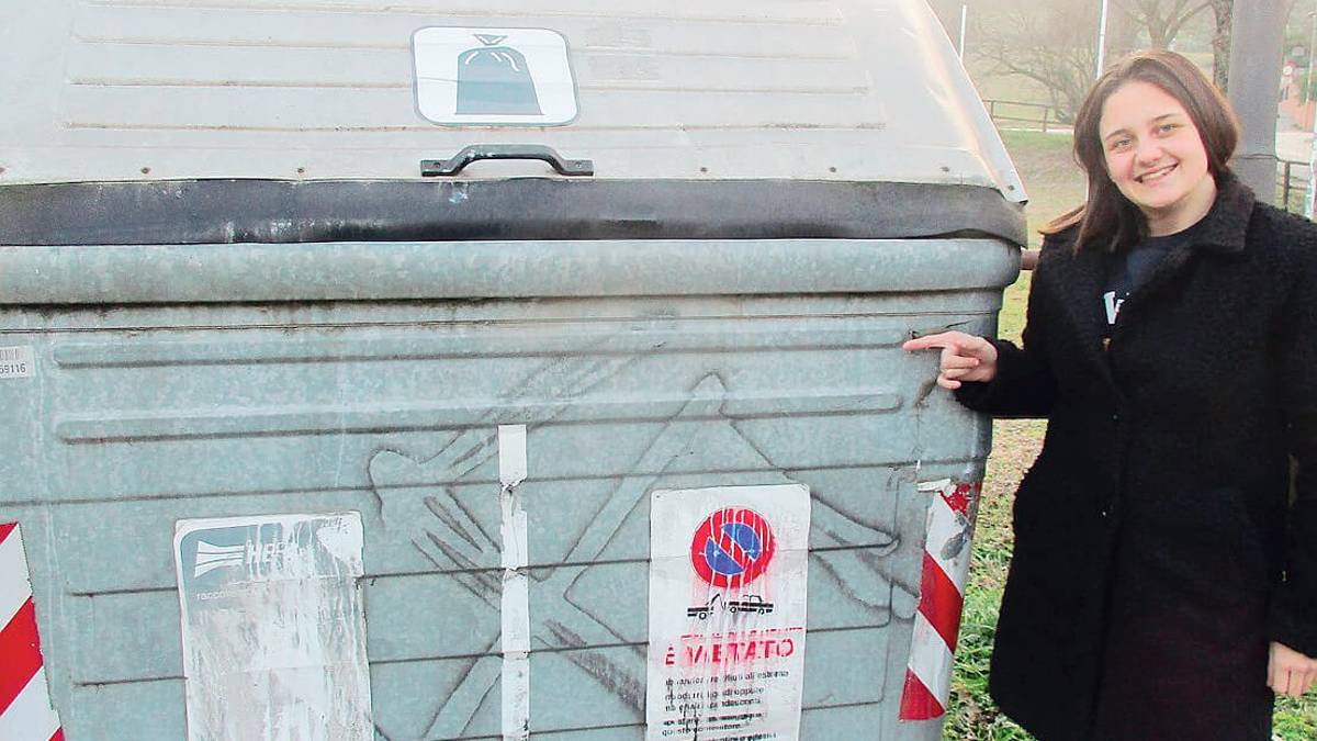 Svastica su un cassonetto per immondizia a Savignano