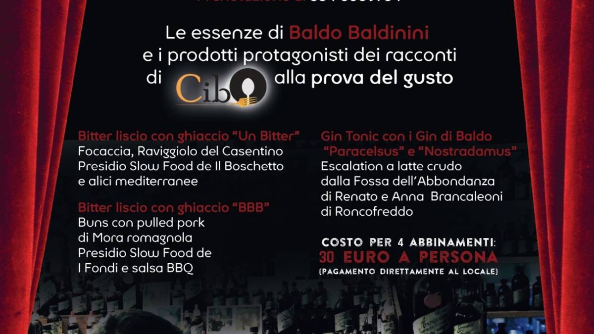 Oggi “spiriti amari” di Baldo, con Cibo al Baccanale dalle 19.30 alle 21