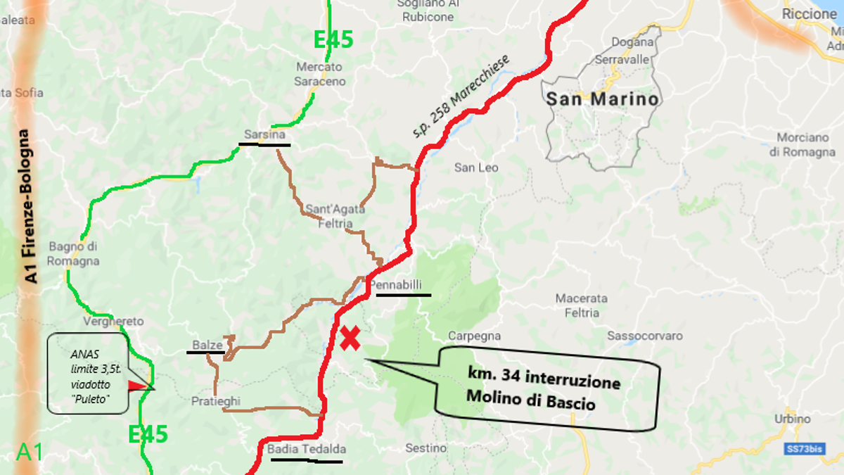 Marecchiese chiusa per lavori a un ponte nel comune di Pennabilli