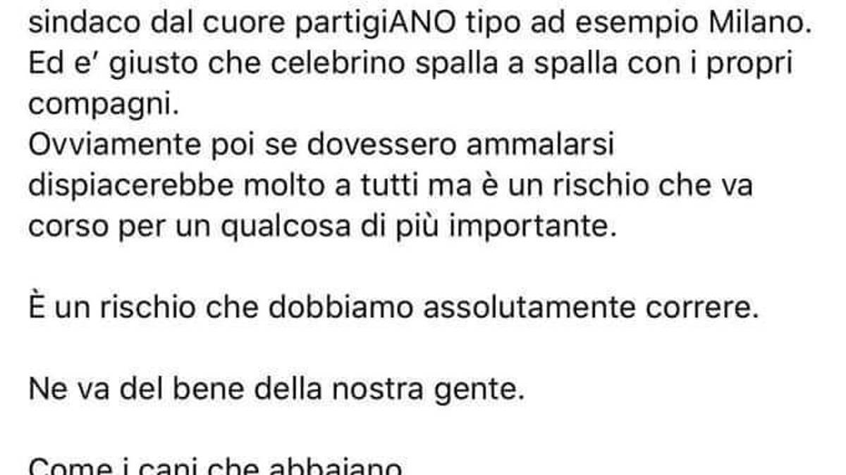 Forlì, frasi choc del consigliere leghista contro i partigiani