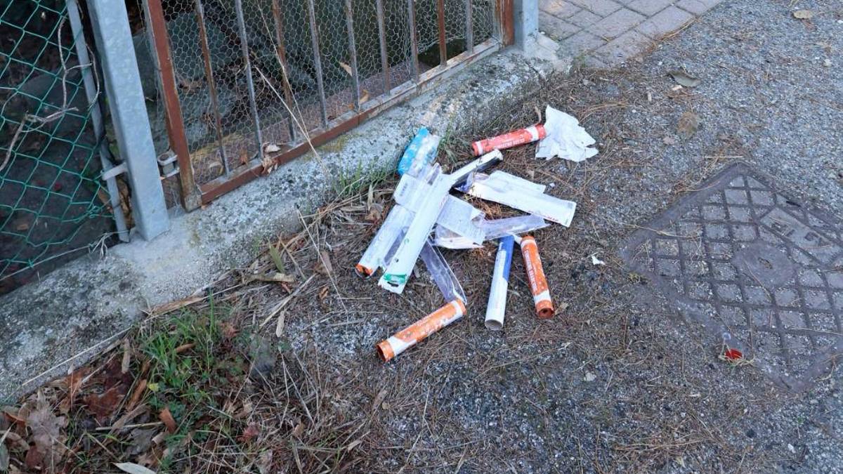 Alcuni petardi recuperati dalle forze dell’ordine vicino al parco della Buca