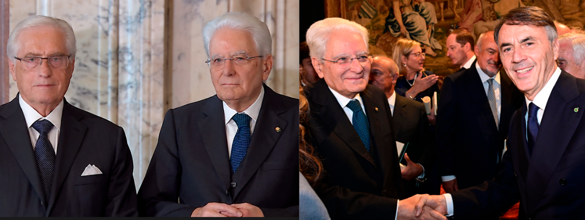 Bruno Piraccini e Nerio Alessandri con il Presidente della Repubblica Sergio Mattarella