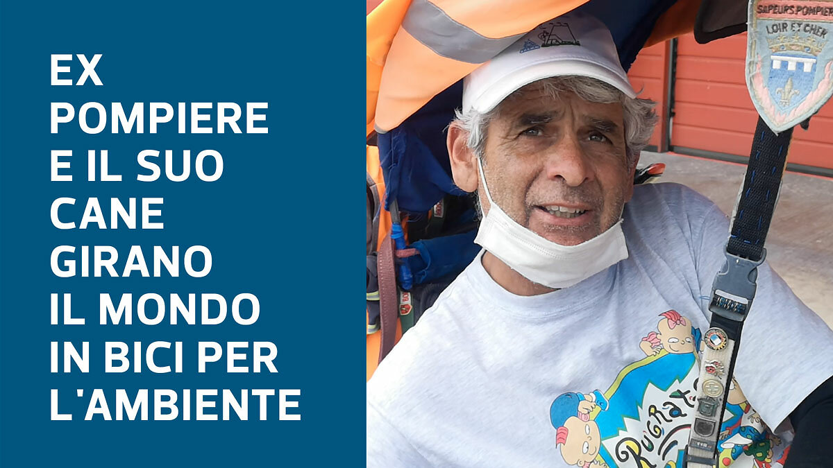Martin Hutchinson, ex pompiere, e il suo cane girano il mondo in bici per l'ambiente
