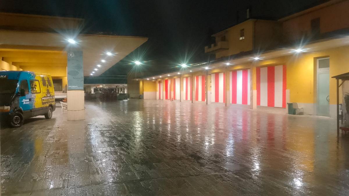 L’allestimento di Natale Zero pare in corso al Mercato di viale Rivalta (foto Mmph)