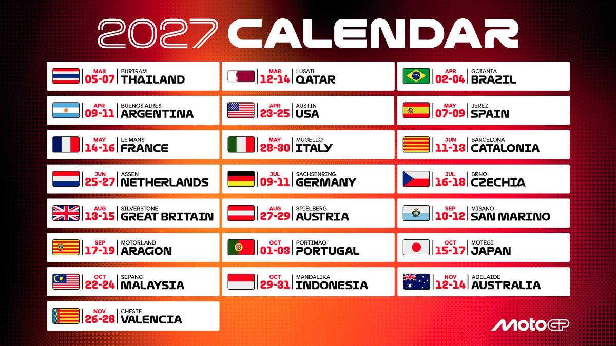 MotoGp, ecco il calendario del 2027: appuntamento a Misano Adriatico dal 10 al 12 settembre