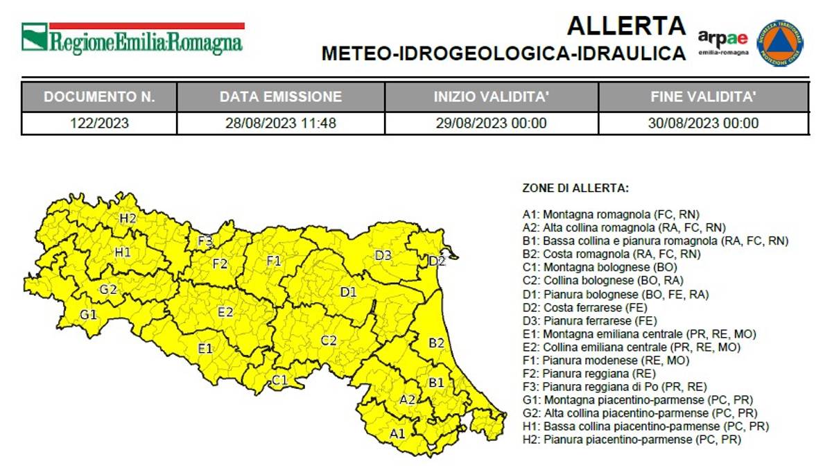Meteo Romagna, temporali: allerta gialla per martedì 29 agosto