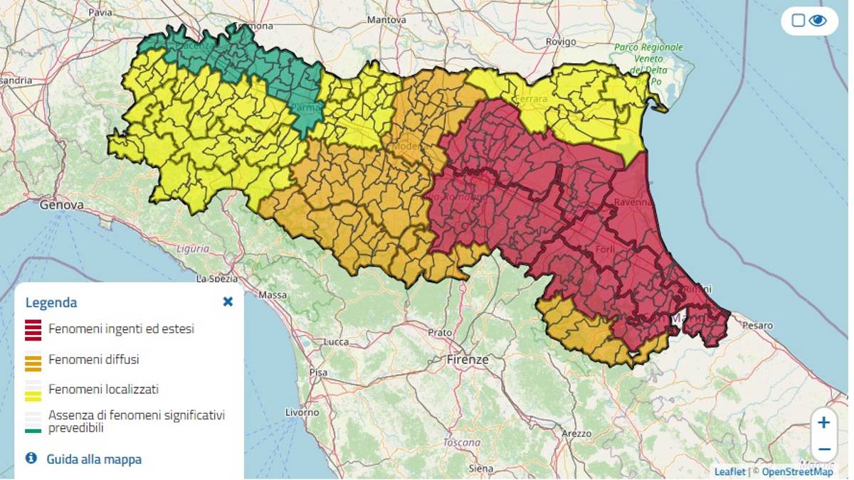 Meteo Romagna, sabato allerta rossa per piene dei fiumi e frane
