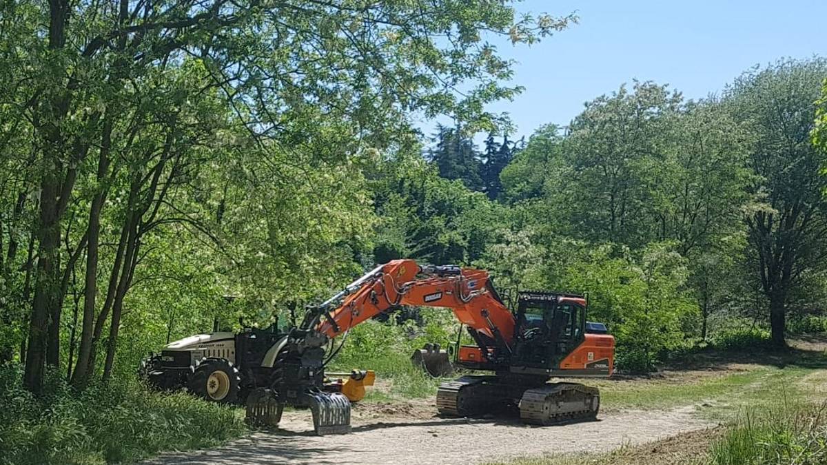 Meldola, lavori di manutenzione nell'alveo del fiume Ronco