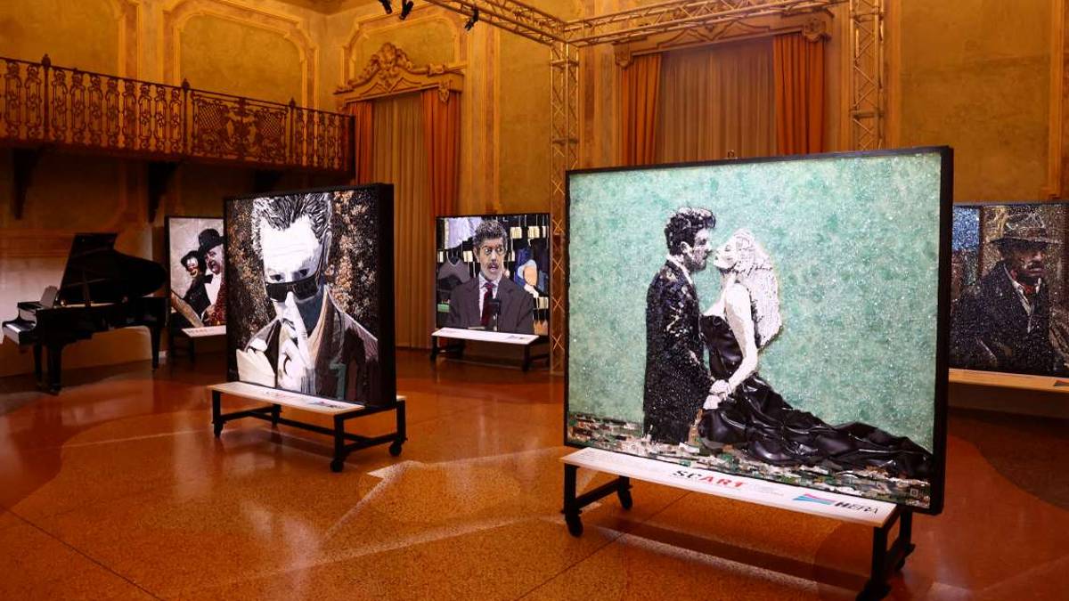 Imola, i rifiuti danno vita ai volti delle icone del cinema