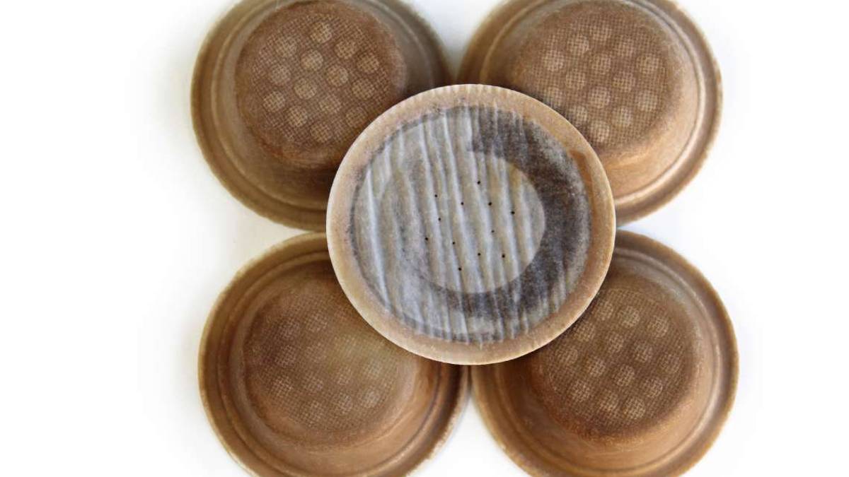 Cialda di caffè compostabile al 100% realizzata in fibre naturali
