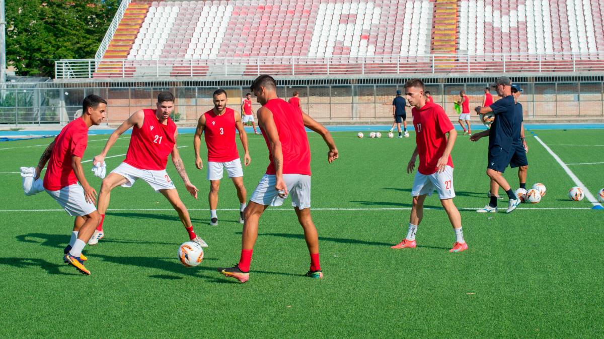 La squadra biancorossa in allenamento (foto TOMMASO MOROSETTI)