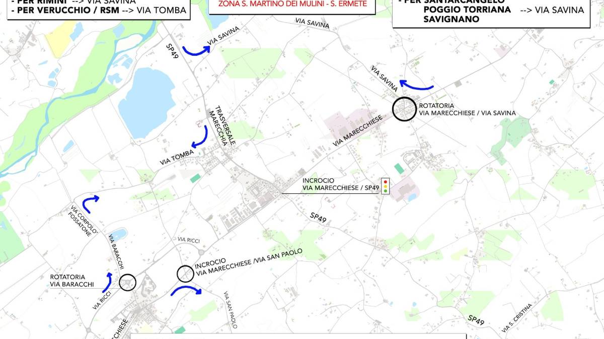 Chiusura ponte Verucchio, la mappa dei percorsi consigliati