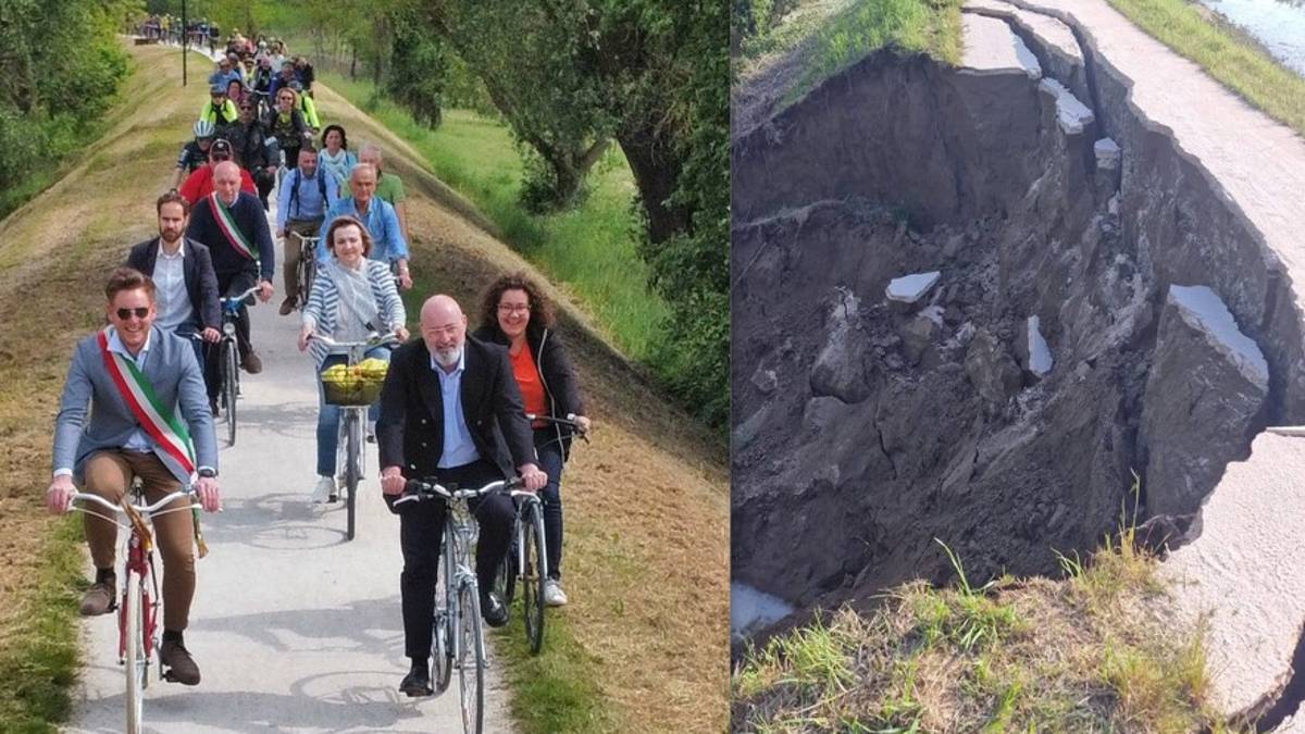 Maltempo a Castel Bolognese, l'alluvione fa franare la ciclovia del Senio appena inaugurata