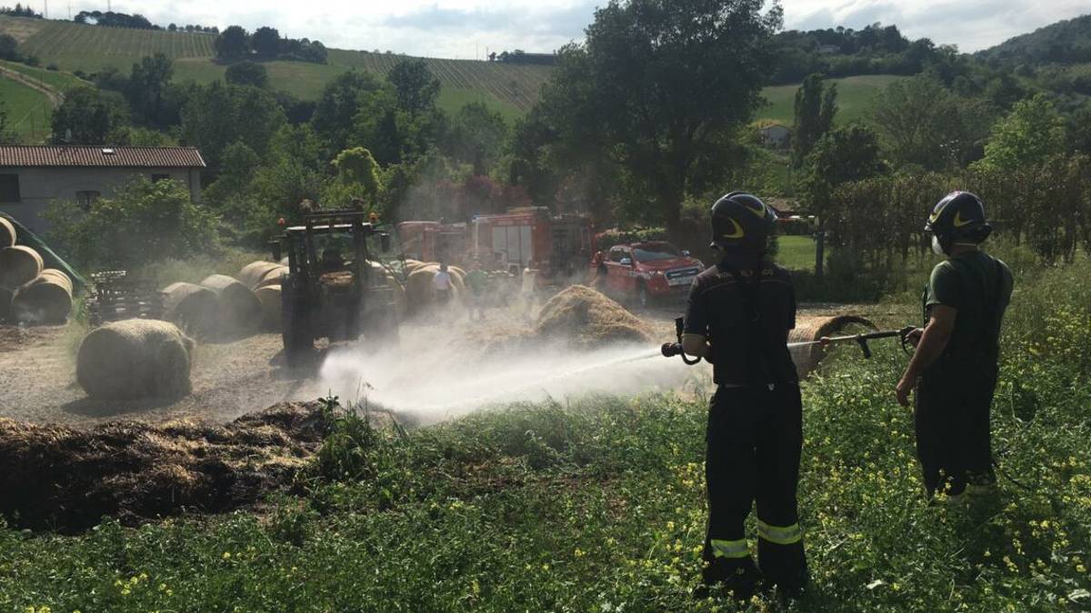 Bertinoro, rotoballe in fiamme