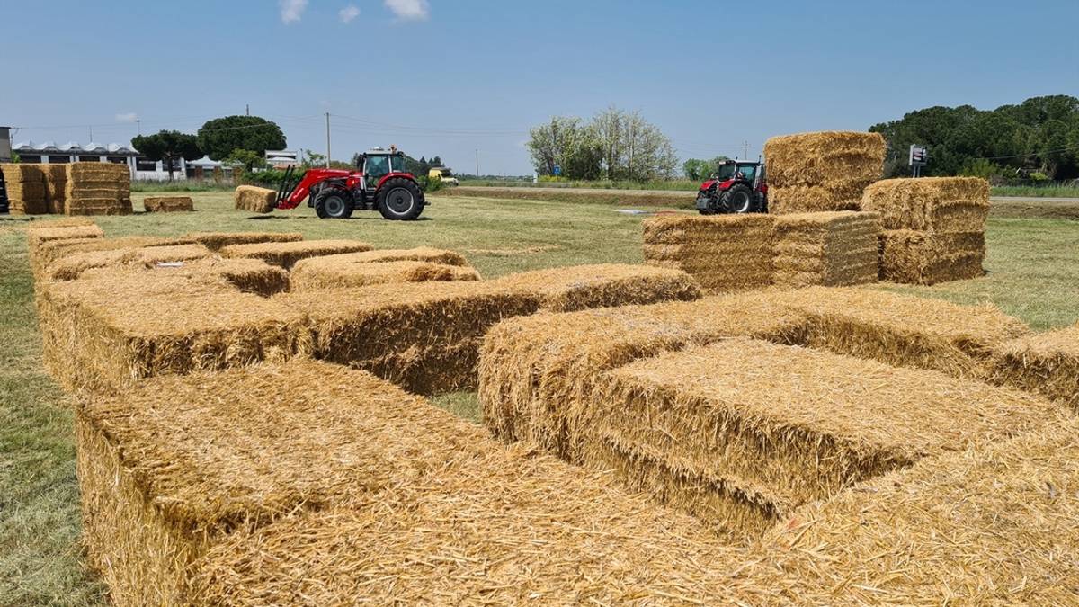 Santarcangelo: per il Giro d'Italia una scritta con 220 balle di paglia
