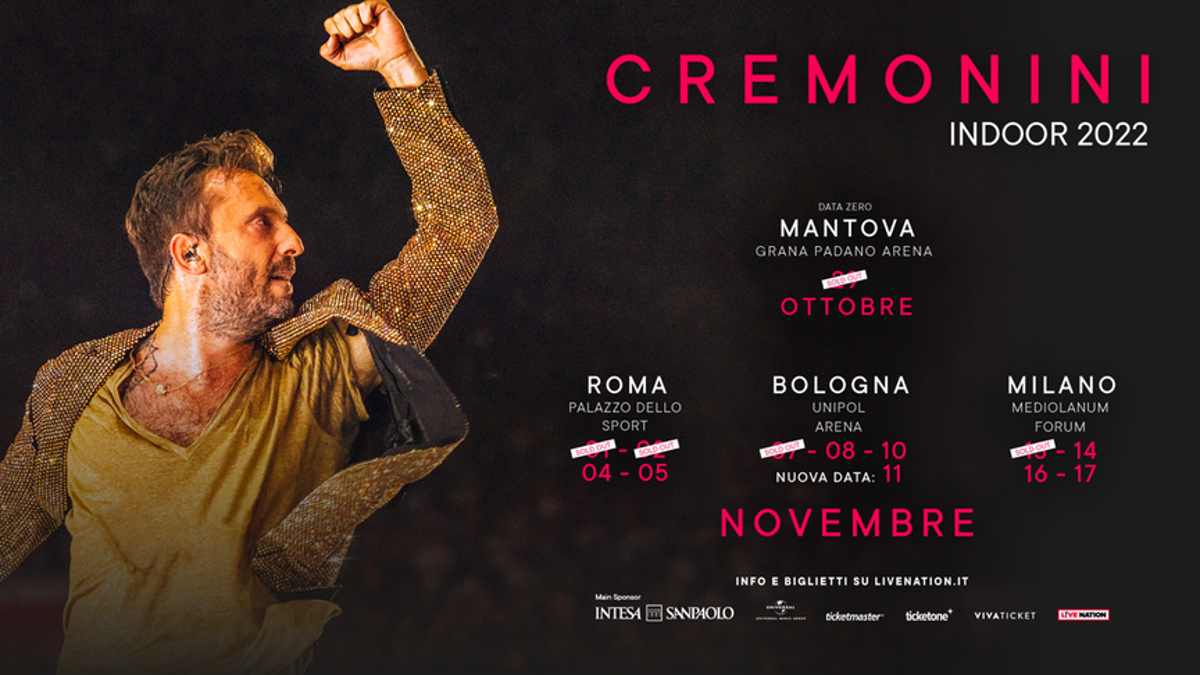 Cremonini Indoor 2022: biglietti per nuova data a Bologna