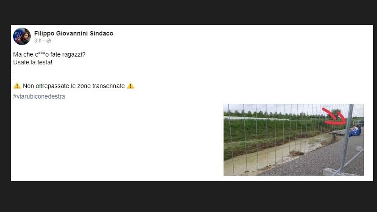 Savignano, scavalcano la transenna sul fiume e il sindaco si infuria sui social: Che c***o fate ragazzi...