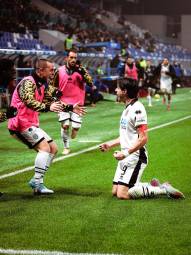 Cristian Shpendi festeggia la doppietta realizzata a Reggio Emilia (Rega)